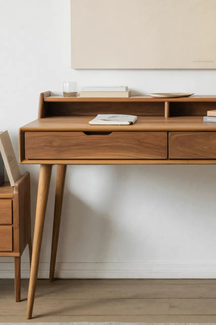Mid Century Writing Desk With Drawers For Home Office Or Living Room Kitchnce
