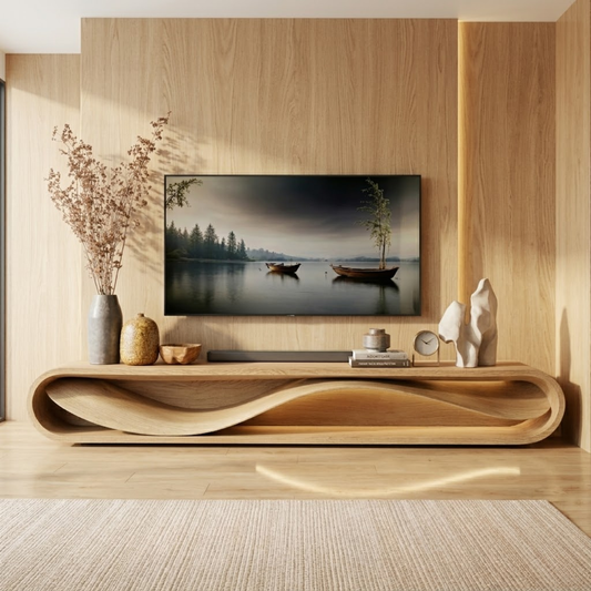 Modern Wave Television Console, Sculptural Entertainment Stand for Elegant Interiors