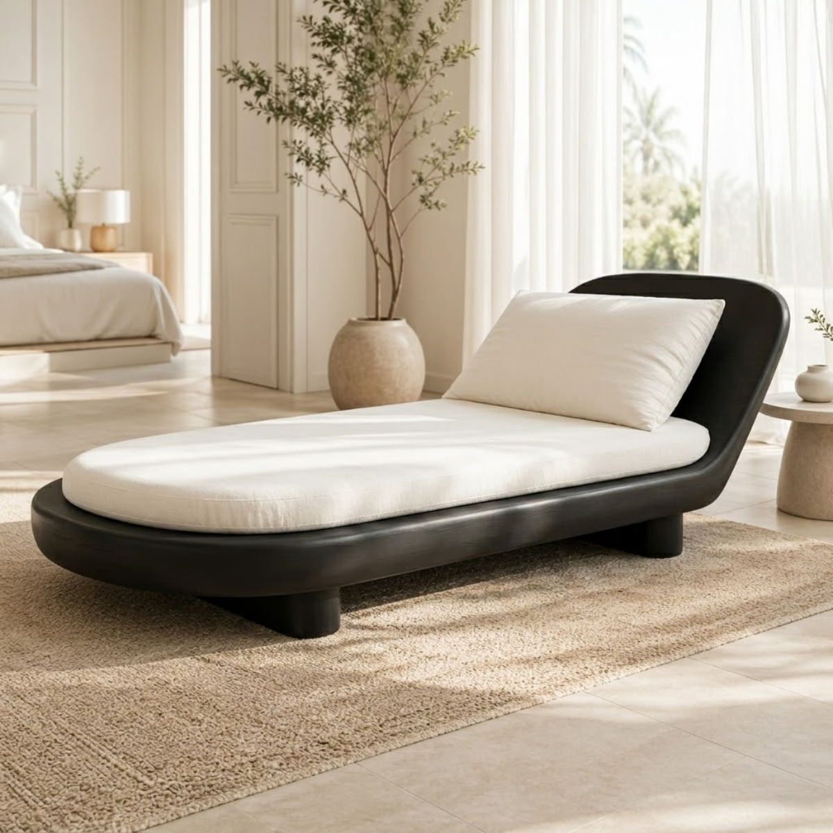 Modern Curved Chaise Lounge Daybed with Cushion for Bedroom Reading Nook
