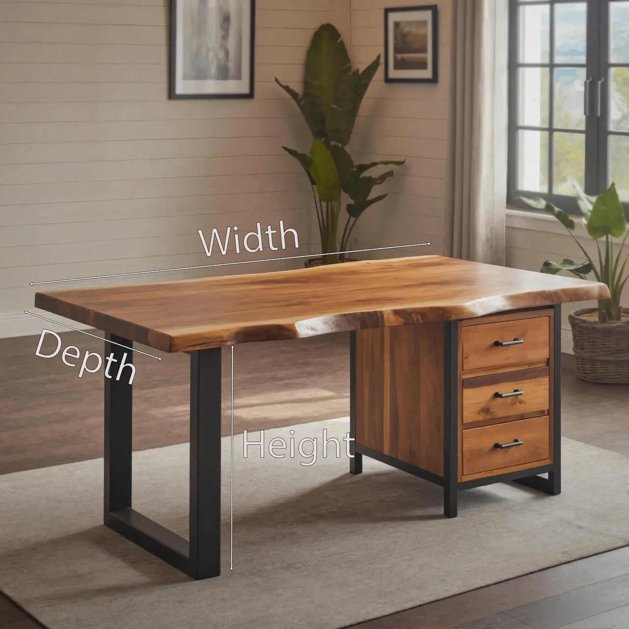 Modern Live Edge Office Desk With Drawer Storage For Workspace Kitchnce