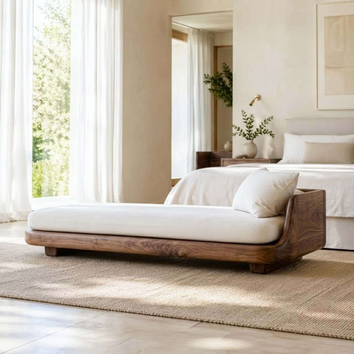 Modern Low Profile Daybed Sofa with Cushion for Bedroom Lounge Decor