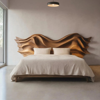 Artistic Sculptural Headboard With Wave Carving For Bedroom Kitchnce
