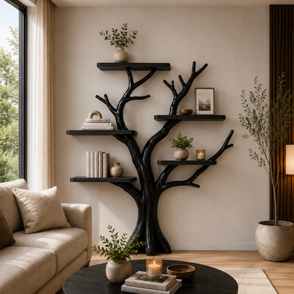 Tree Bookshelf, Handmade Solid Wood Display Shelf
