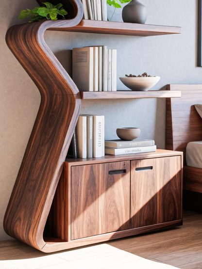 Modern Zigzag Bookshelf With Cabinet For Living Room Or Office Kitchnce