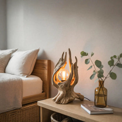 Rustic Driftwood Table Lamp With Exposed Bulb For Bedroom Or Living Room Kitchnce