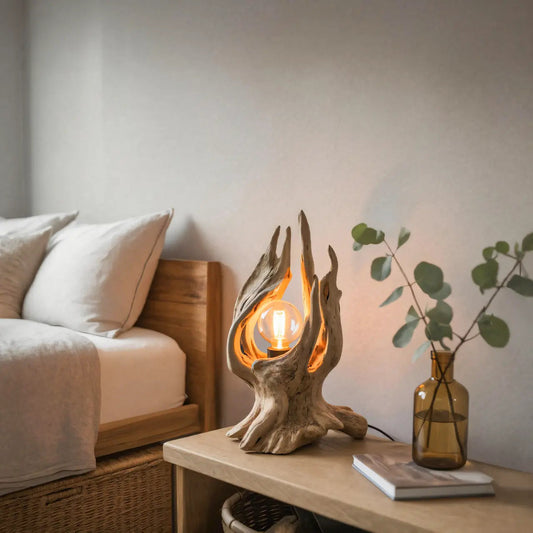 Rustic Driftwood Table Lamp With Exposed Bulb For Bedroom Or Living Room Kitchnce
