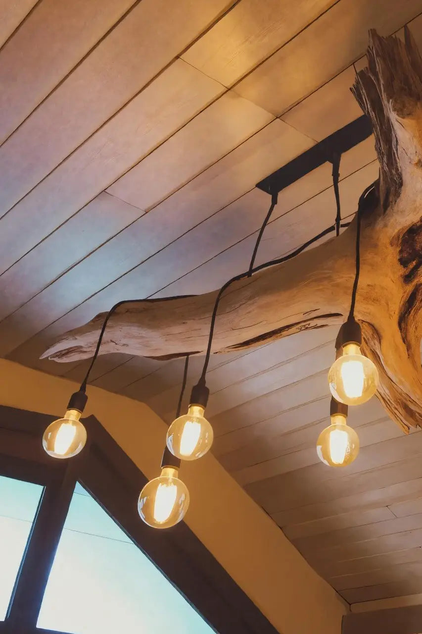 Rustic Log Chandelier With Edison Bulbs For Cabin Or Dining Room Kitchnce