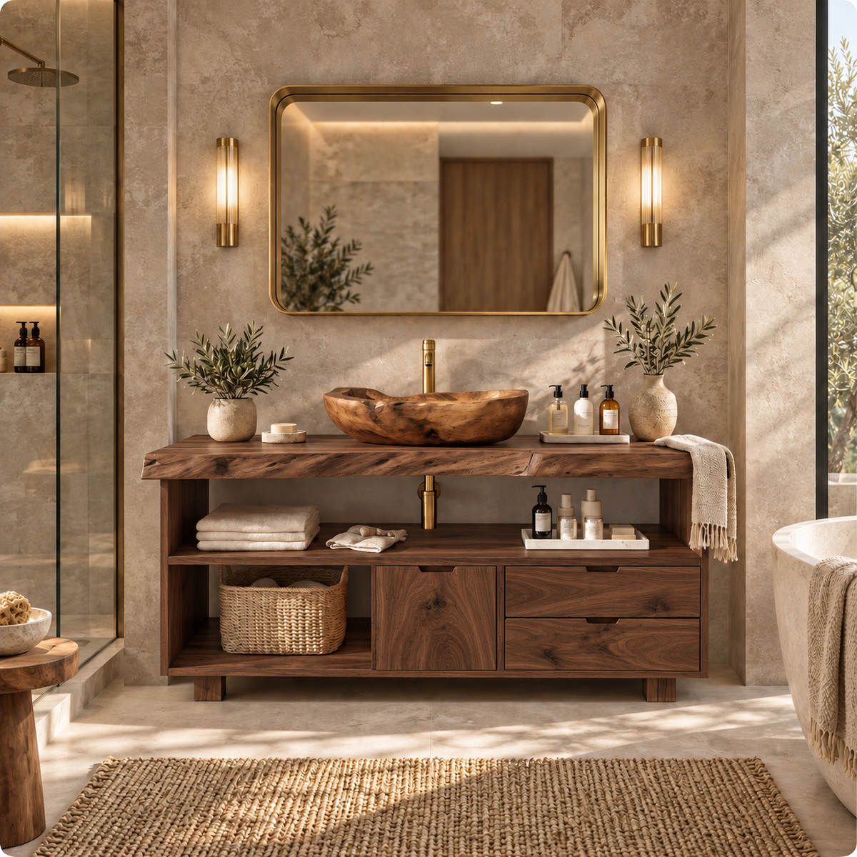 Solmere Live Edge Solid Wood Bathroom Vanity