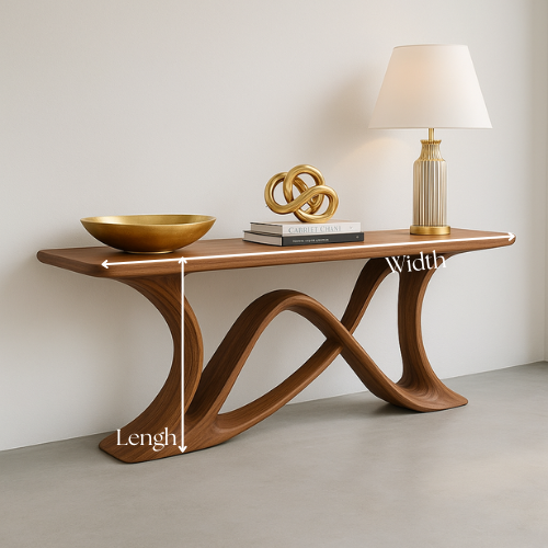 Handcrafted Solid Wood Ribbon Console Table – Modern Organic Elegance Kitchnce
