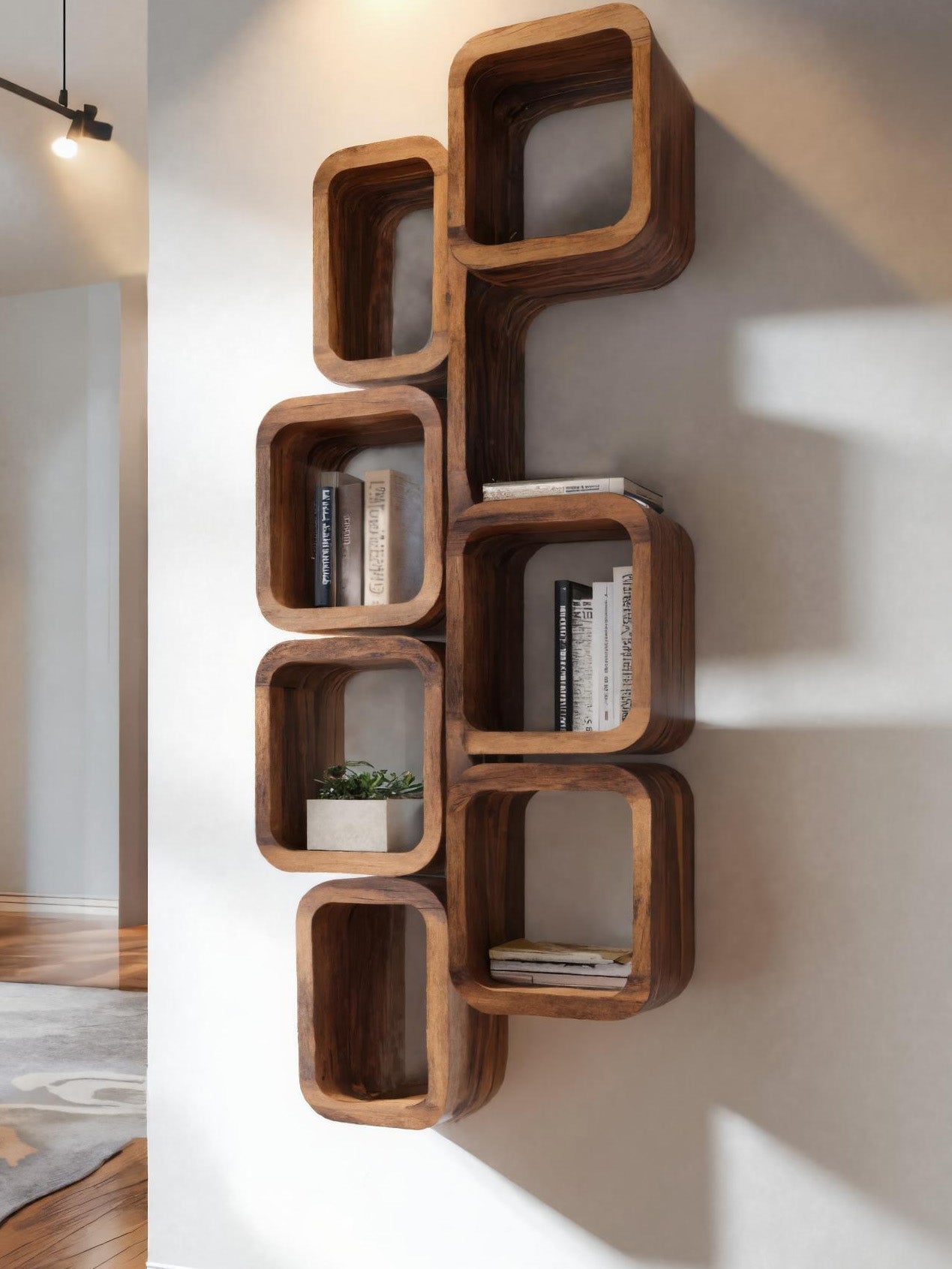Modern Wall Mounted Bookshelf With Square Design For Living Room Kitchnce