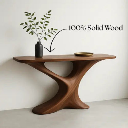 Handcrafted Solid Wood Twist Console Table – Modern Sculptural Design Kitchnce