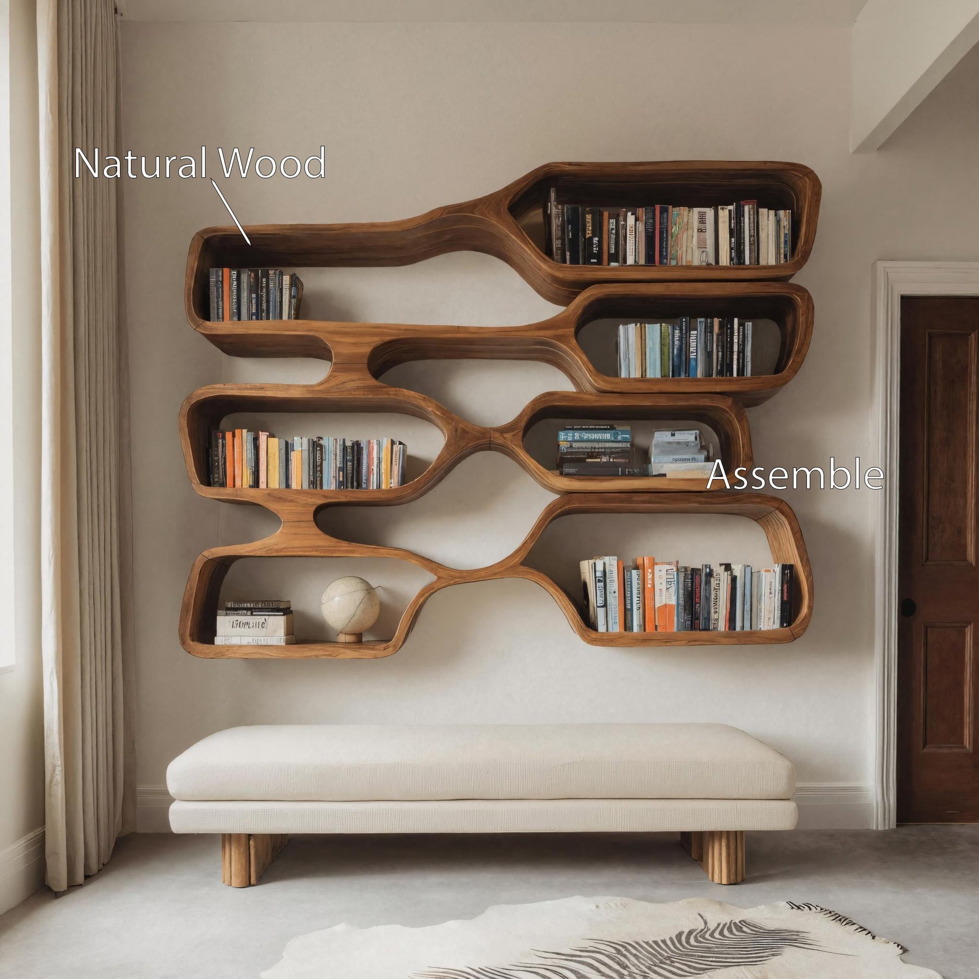 Organic Sculptural Wall Bookcase For Living Room Kitchnce