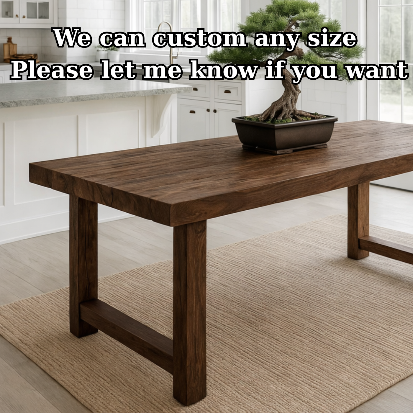 Rustic Solid Wood Dining Table with Classic Trestle Base