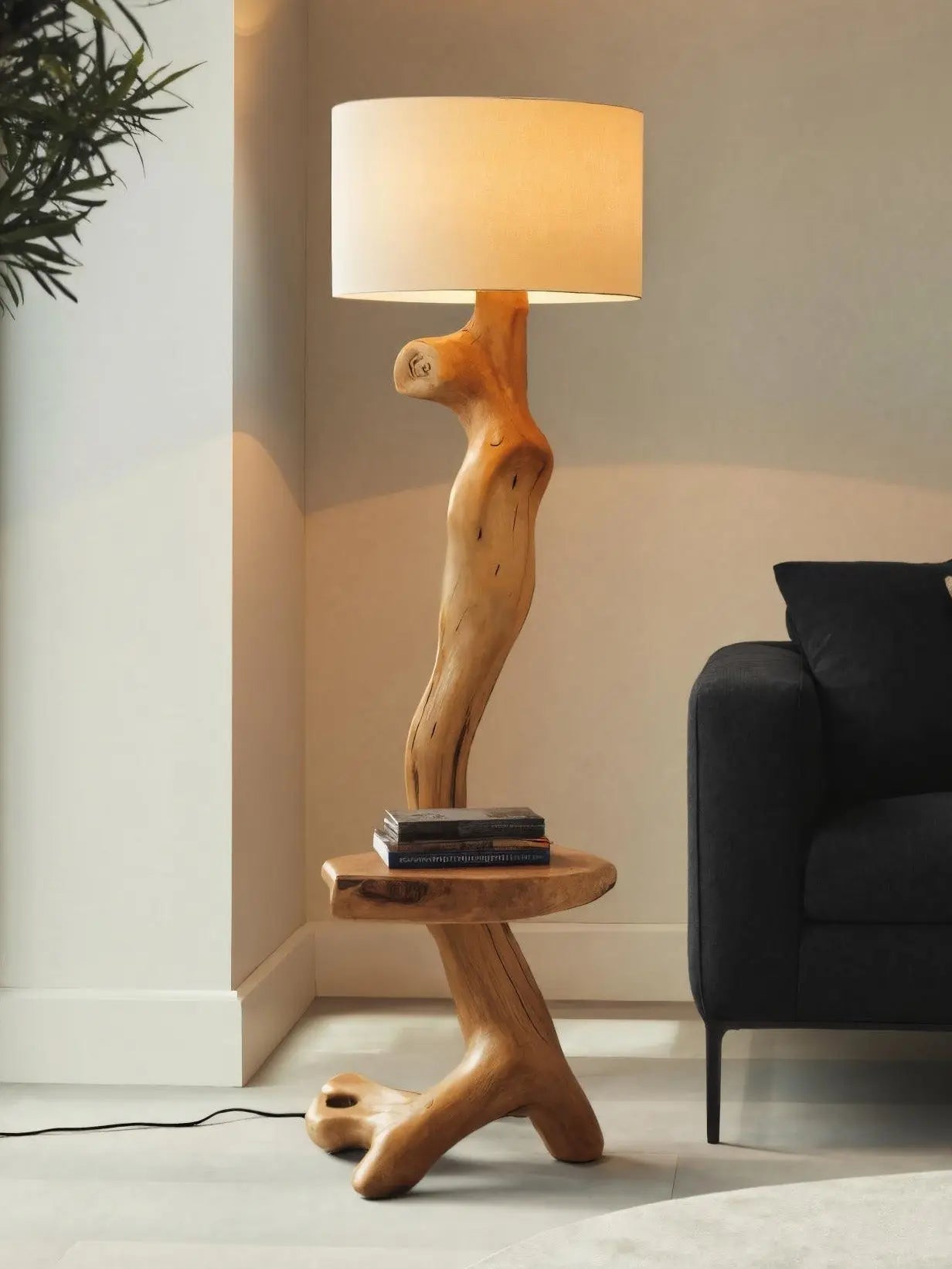 Rustic Sculptural Floor Lamp With Side Table For Bedroom Kitchnce