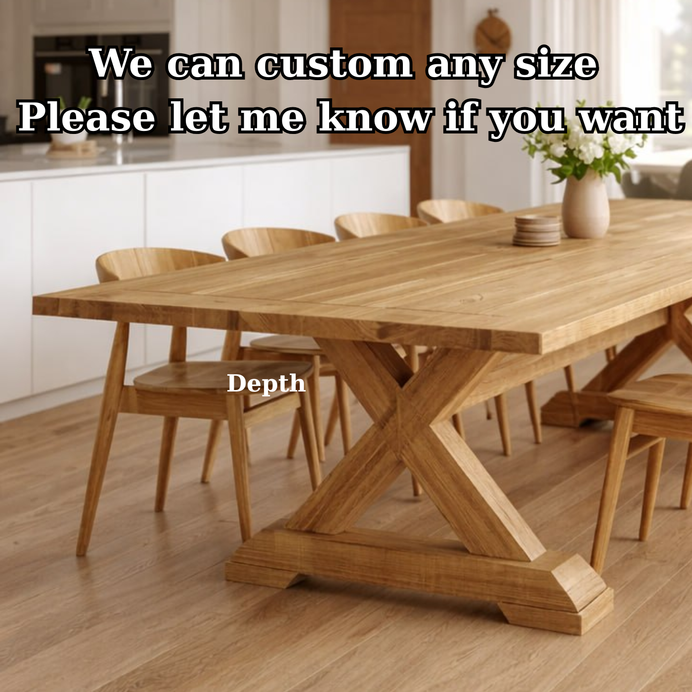 Handcrafted Solid Oak X Leg Dining Table Scandinavian Farmhouse Kitchen Table