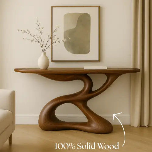 Handcrafted Solid Wood Flowline Console Table – Modern Organic Sculpture Kitchnce