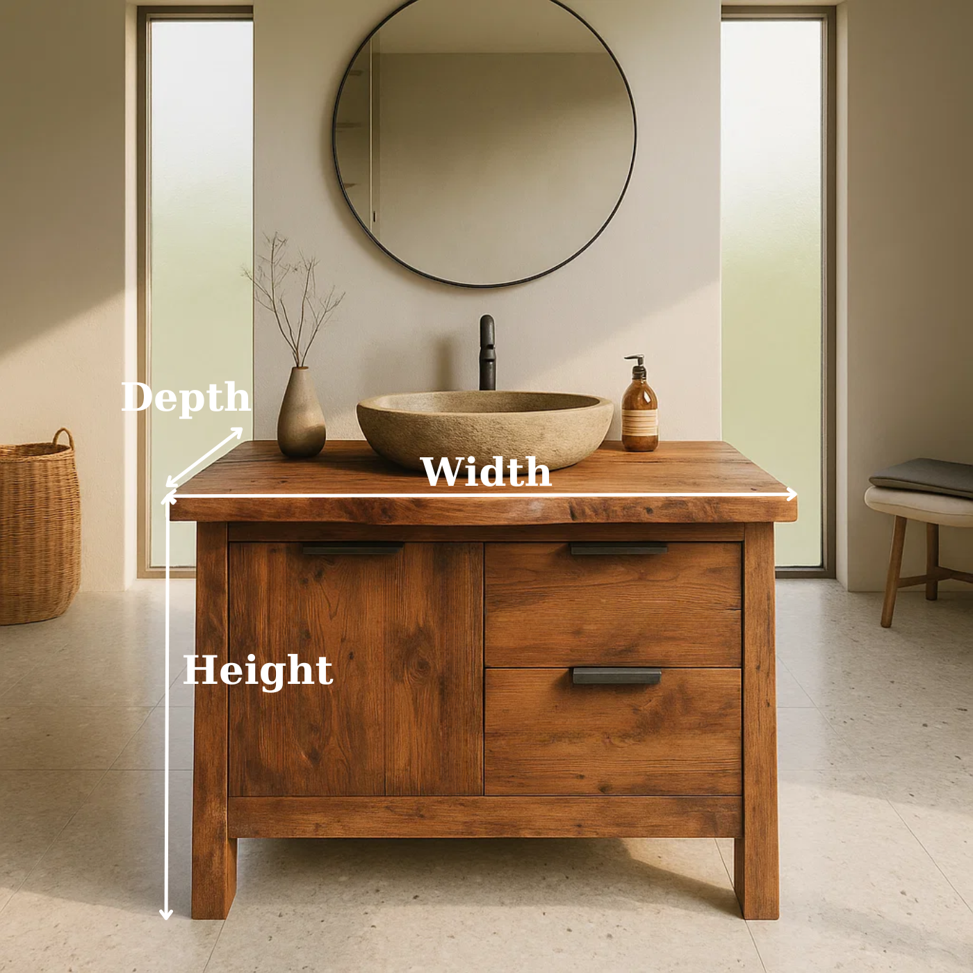Handcrafted Solid Wood Bathroom Vanity with Live-Edge Top and Modern Drawer Design Kitchnce
