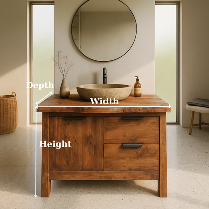 Handcrafted Solid Wood Bathroom Vanity with Live-Edge Top and Modern Drawer Design Kitchnce