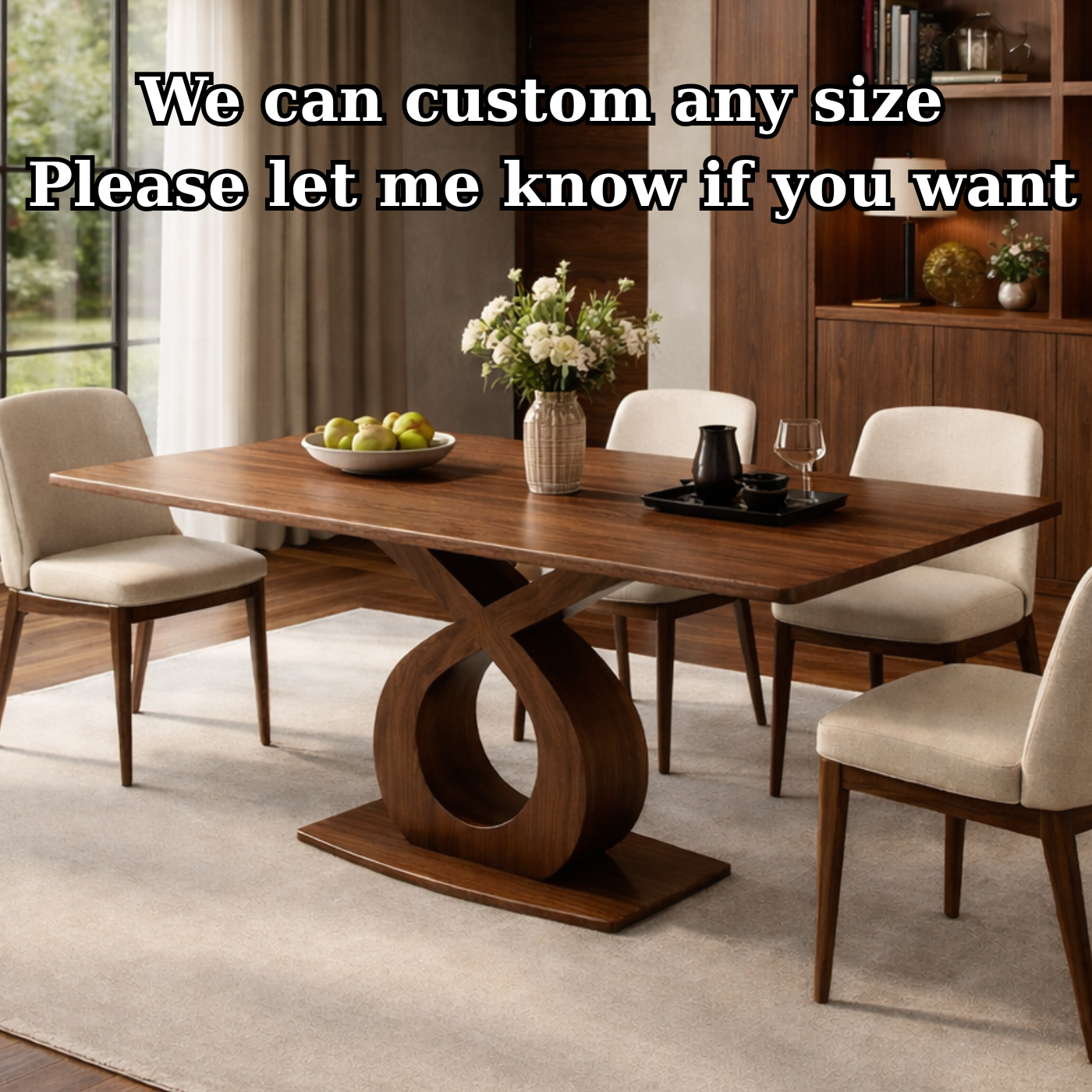 Modern Solid Wood Dining Table with Artistic Base