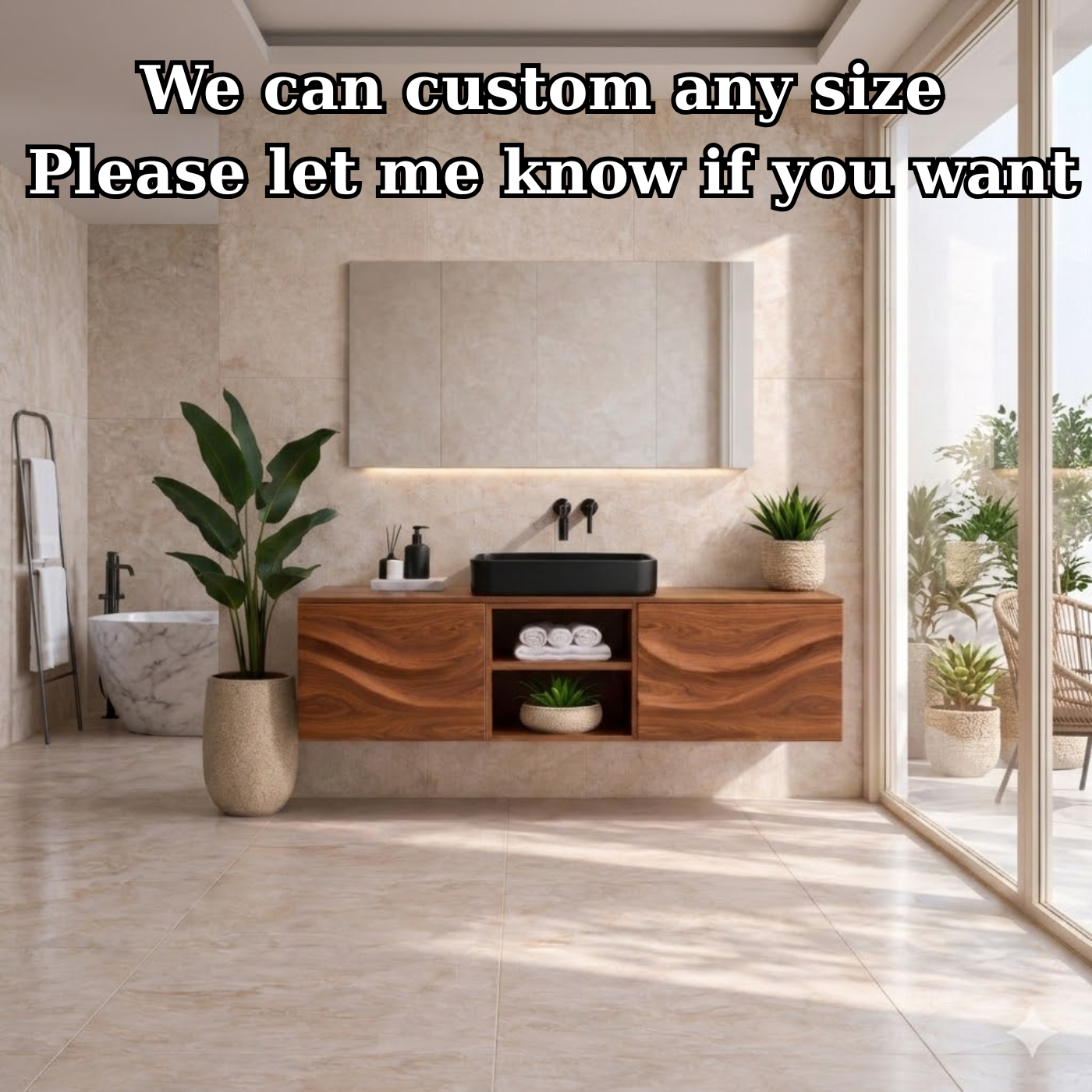 Floating Walnut Bathroom Vanity, Wall Mounted Wood Vanity Cabinet with Open Shelf