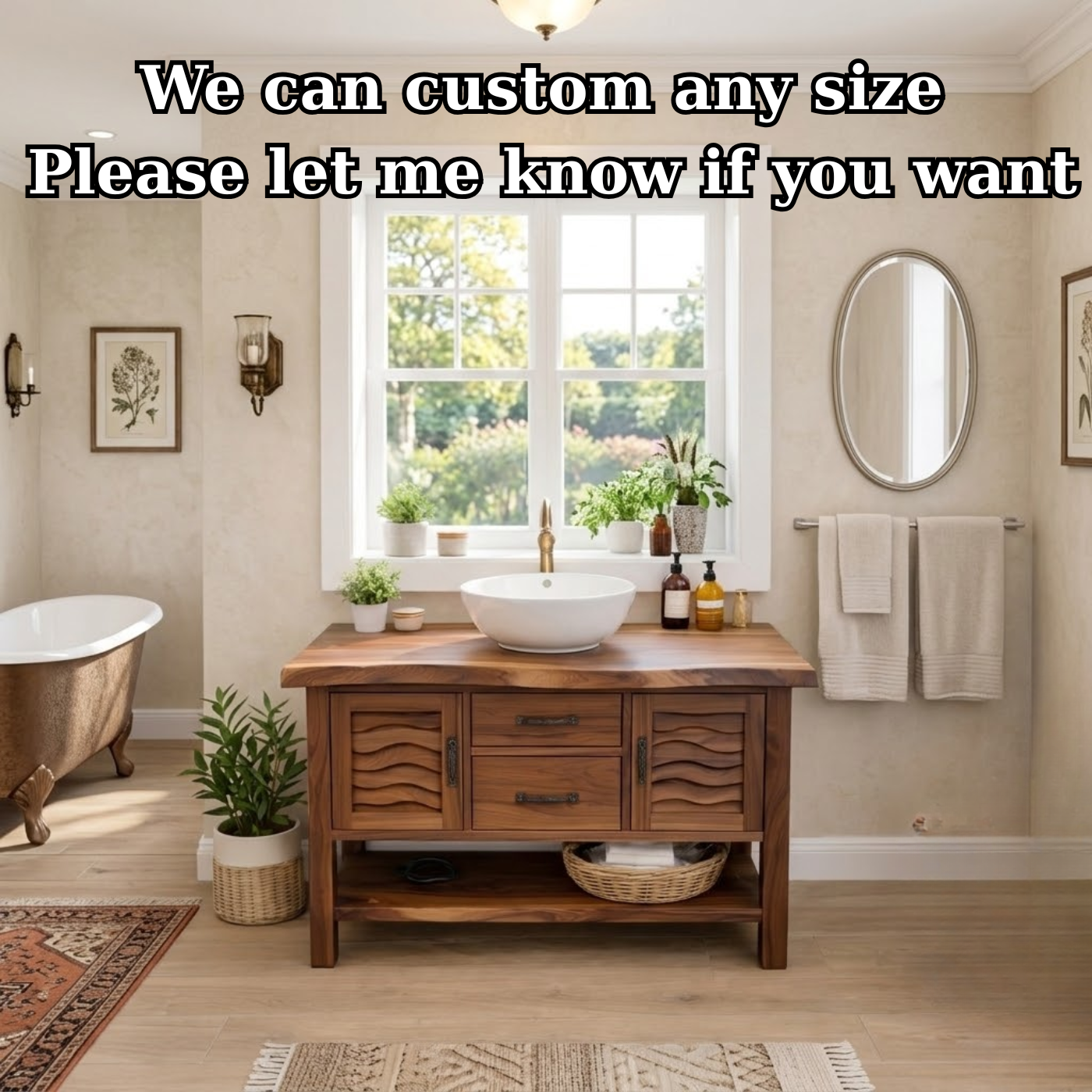 Solid Wood Bathroom Vanity with Sculpted Wave Doors and Open Shelf Kitchnce
