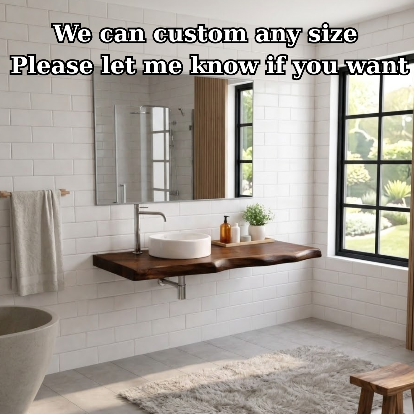 Floating Live Edge Solid Wood Bathroom Vanity Top – Rustic Wall Mounted Wood Countertop Kitchnce