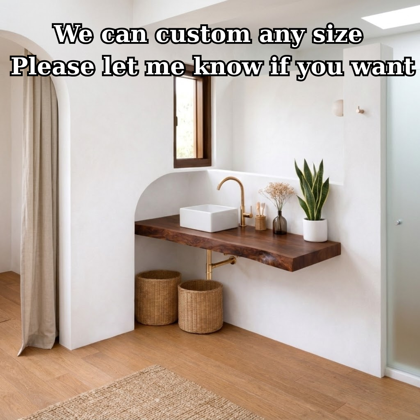Floating Solid Wood Bathroom Vanity with Live Edge Top and Vessel Sink – Wall Mounted Vanity