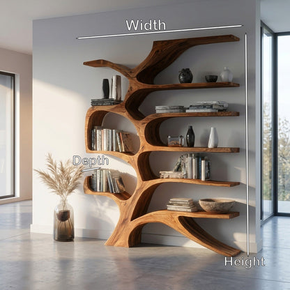 Contemporary Sculpted Wooden Bookshelf For Living Room Decor Kitchnce