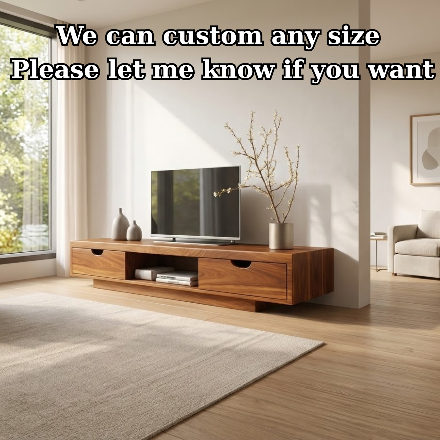 Walnut Wood TV Stand with Drawers – Modern Solid Wood Media Console Cabinet Kitchnce