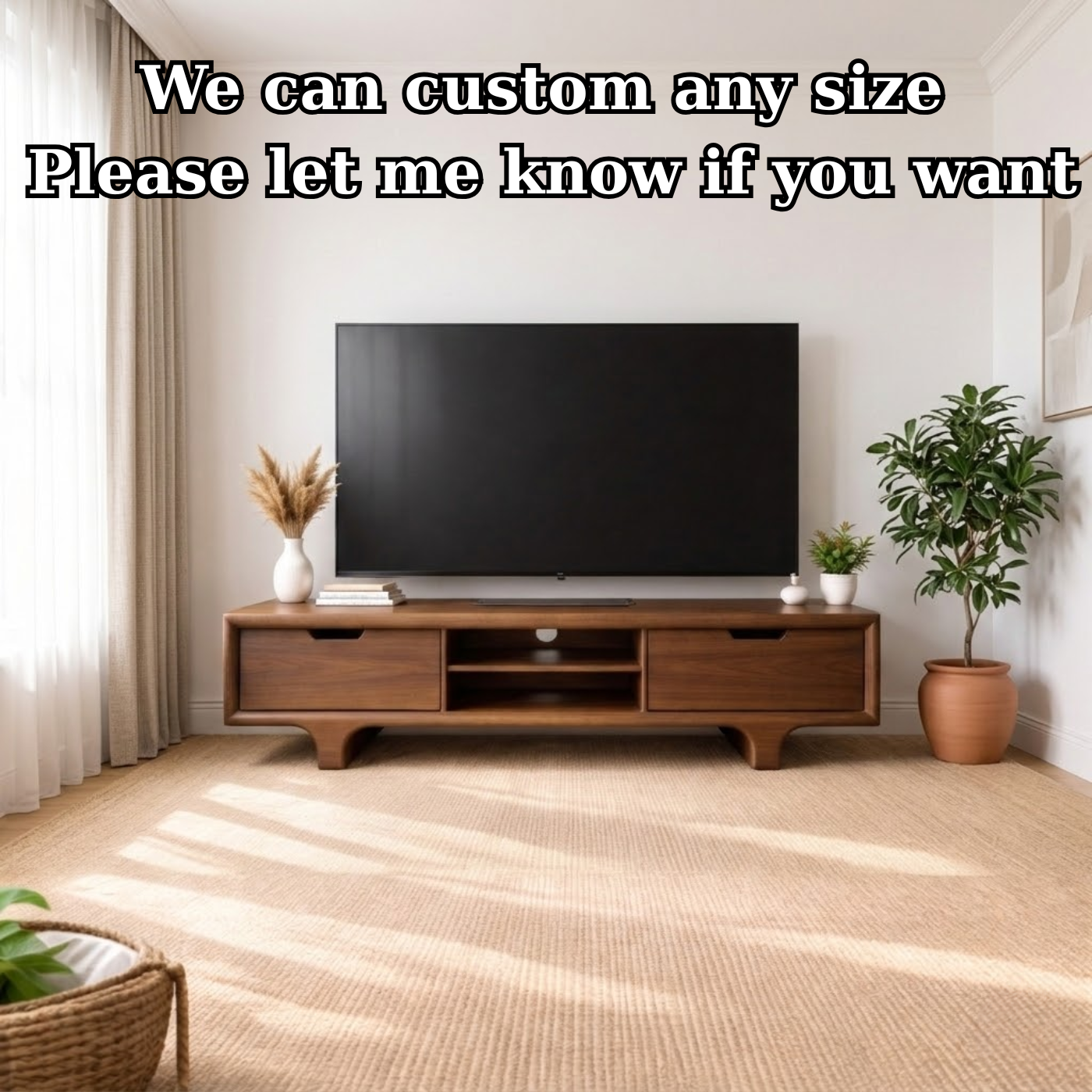 Mid Century Walnut Wood TV Stand with Drawers – Solid Wood Media Console Cabinet Kitchnce