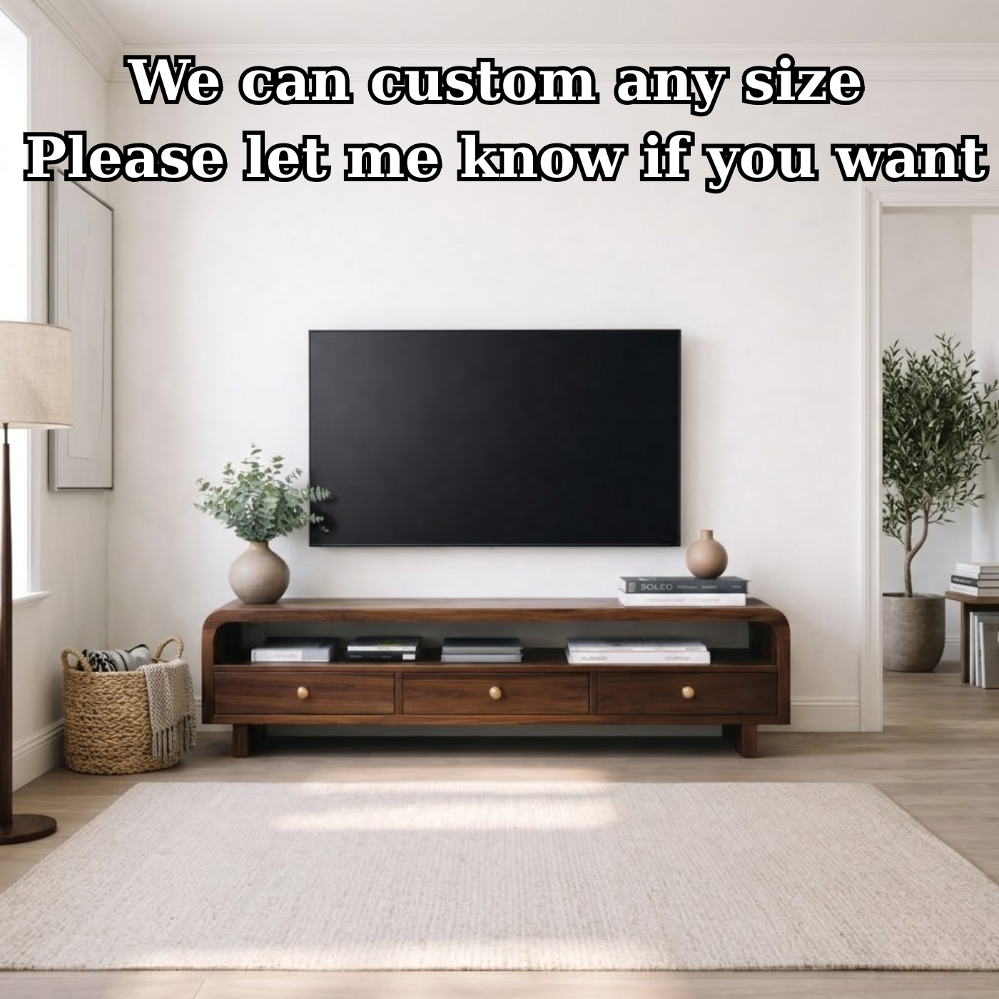 Mid Century Walnut TV Stand with Drawers – Solid Wood Media Console Cabinet