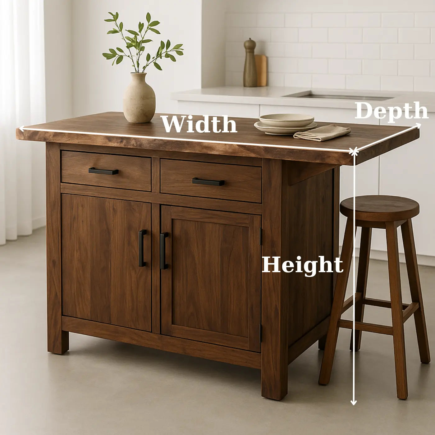 Handcrafted Solid Wood Kitchen Island - Storage Cabinets & Drawers Kitchnce