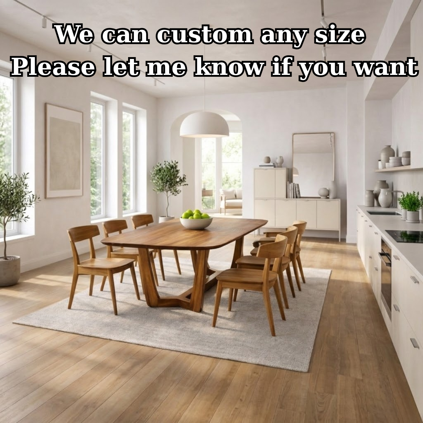 Solid Wood Rectangular Dining Table with Sculptural Base – Modern Rustic Wooden Dining Table Kitchnce