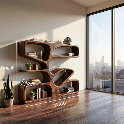 Statement Wooden Bookshelf With Sculpture Form For Home Kitchnce