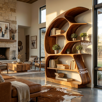 Contemporary Sculptural Wood Bookshelf For Living Room Decor Kitchnce