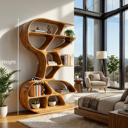 Wooden Bookshelf Unique Sculptural Design For Modern Living Room Kitchnce
