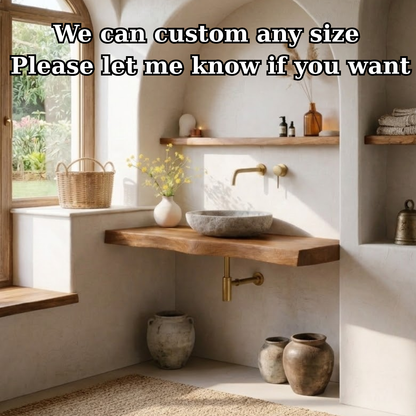 Solid Wood Floating Bathroom Vanity Shelf with Rustic Natural Finish Kitchnce