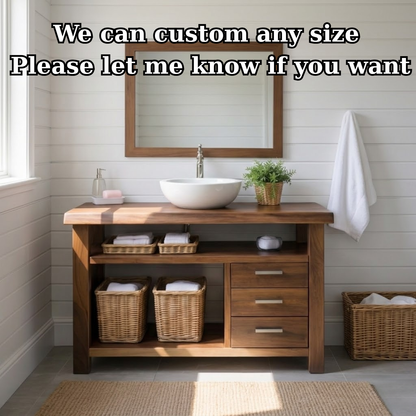 Handcraft Solid Wood Bathroom Vanity with Drawers and Open Shelf Storage Kitchnce