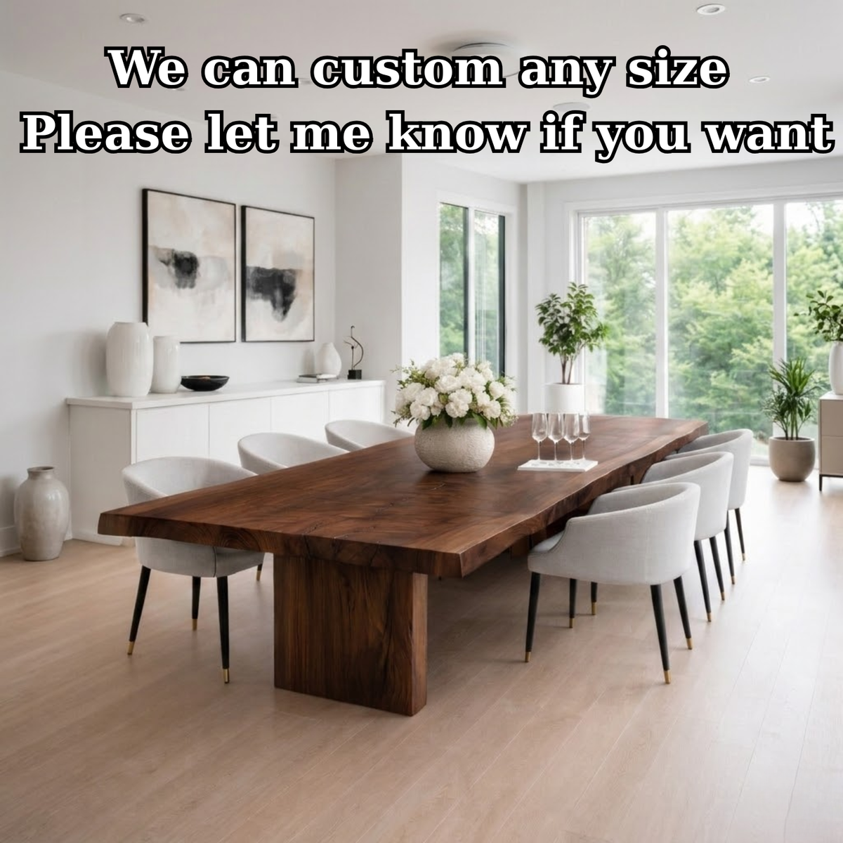 Solid Walnut Live Edge Dining Table with Sculptural Wood Base Kitchnce