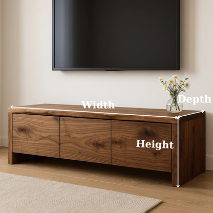 Handcrafted Solid Wood TV Stand - Live Edge Walnut with 3 Seamless Drawers Kitchnce