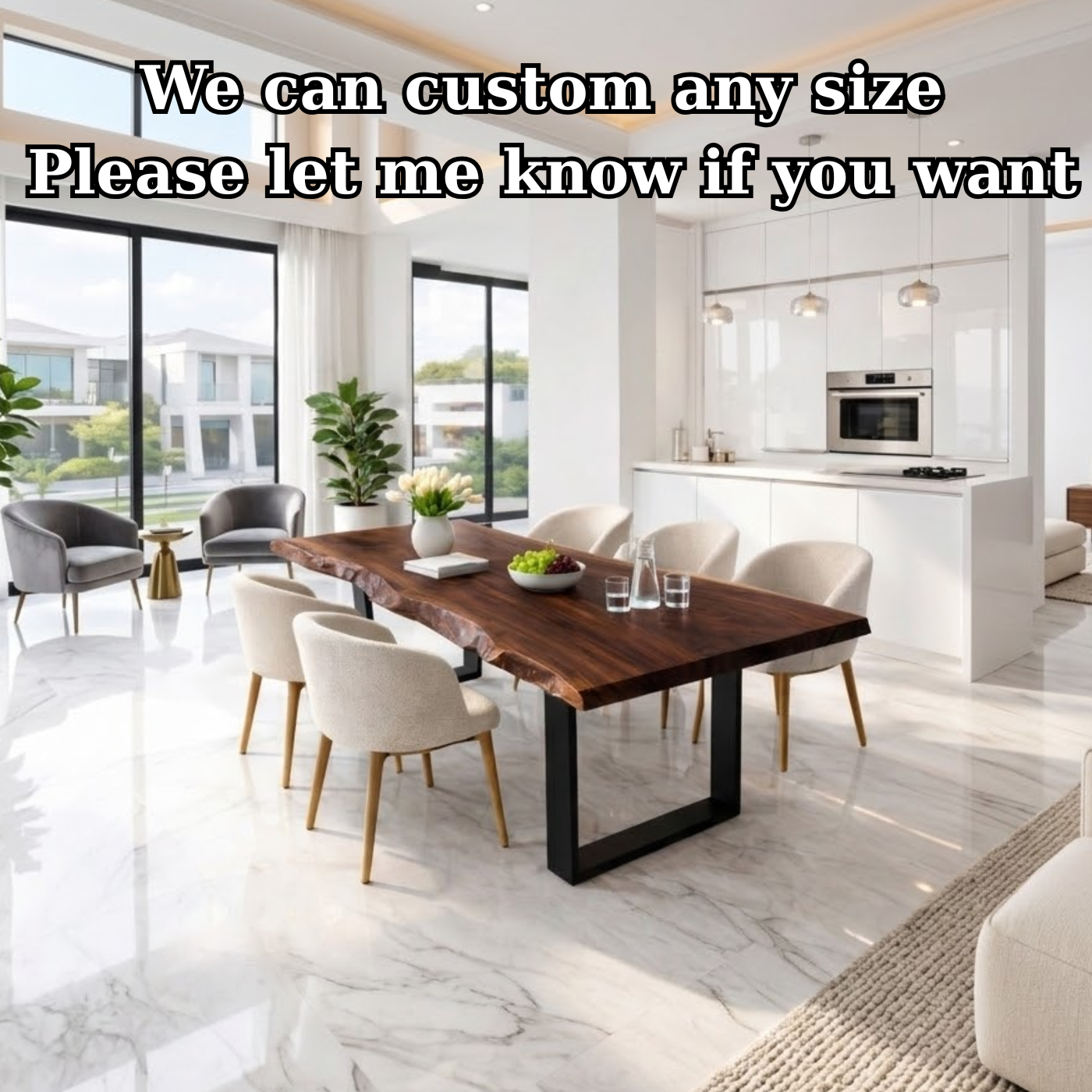 Live Edge Walnut Dining Table with Black Metal U-Shape Legs