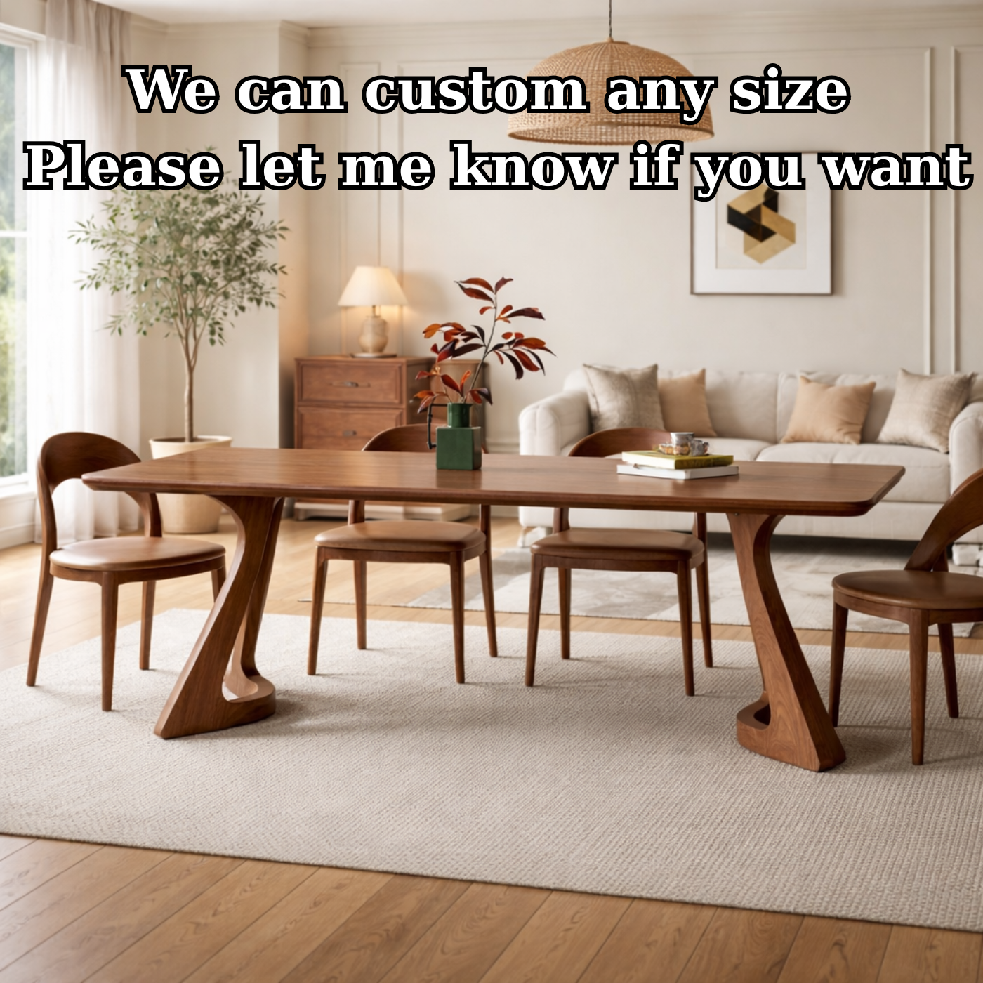 Modern Solid Wood Dining Table with Sculptural Artistic Base
