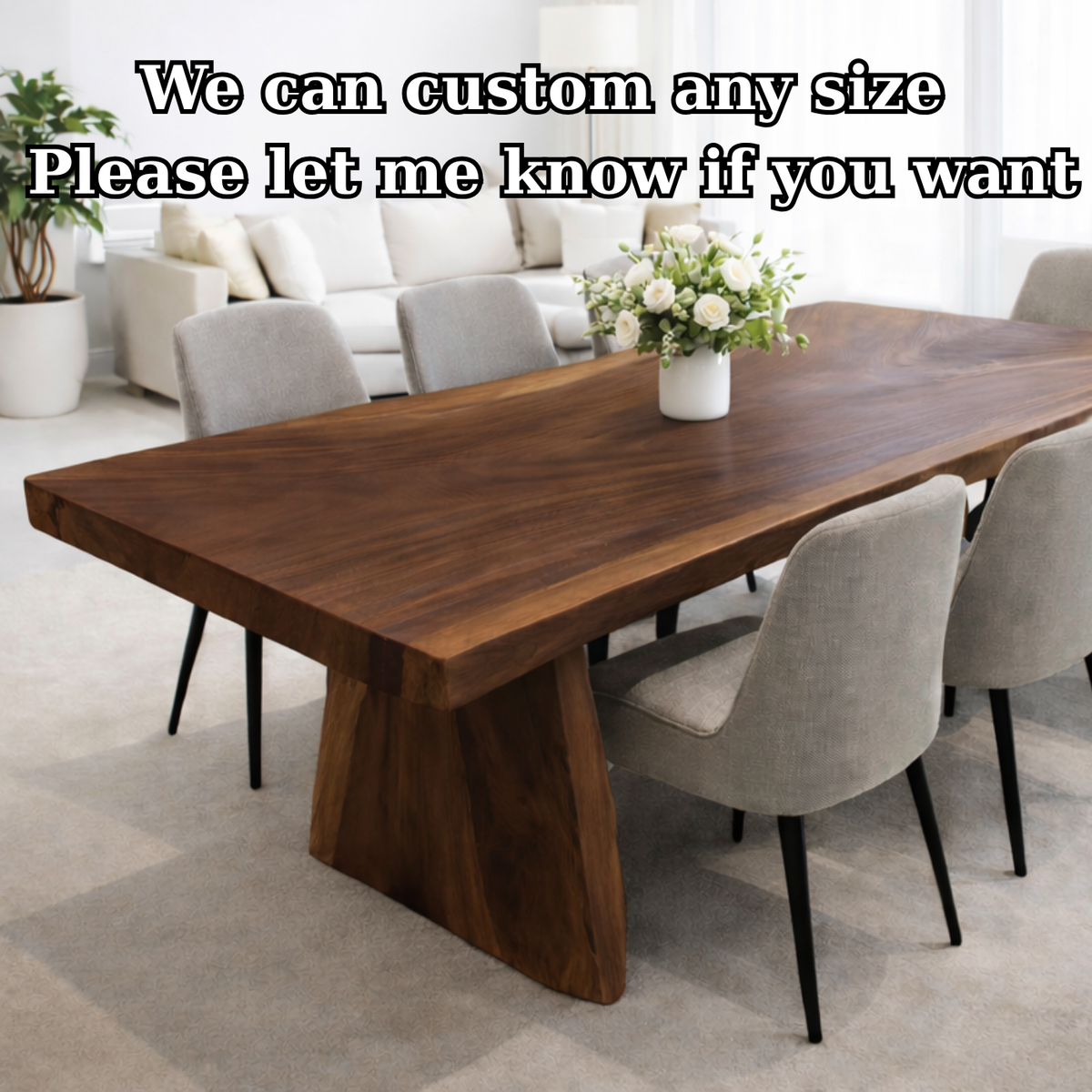 Solid Walnut Dining Table with Sculptural Wood Base Kitchnce