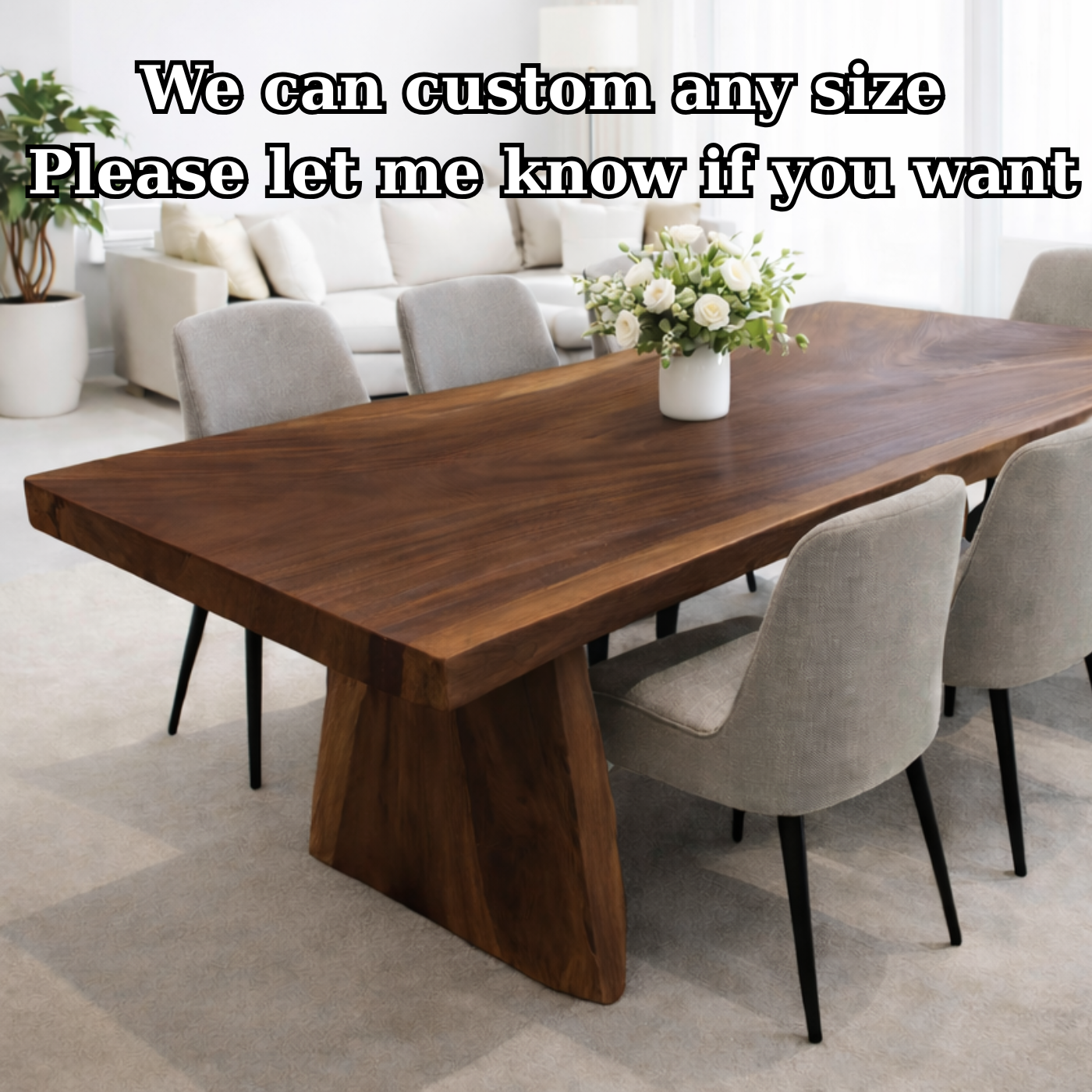 Solid Walnut Dining Table with Sculptural Wood Base Kitchnce