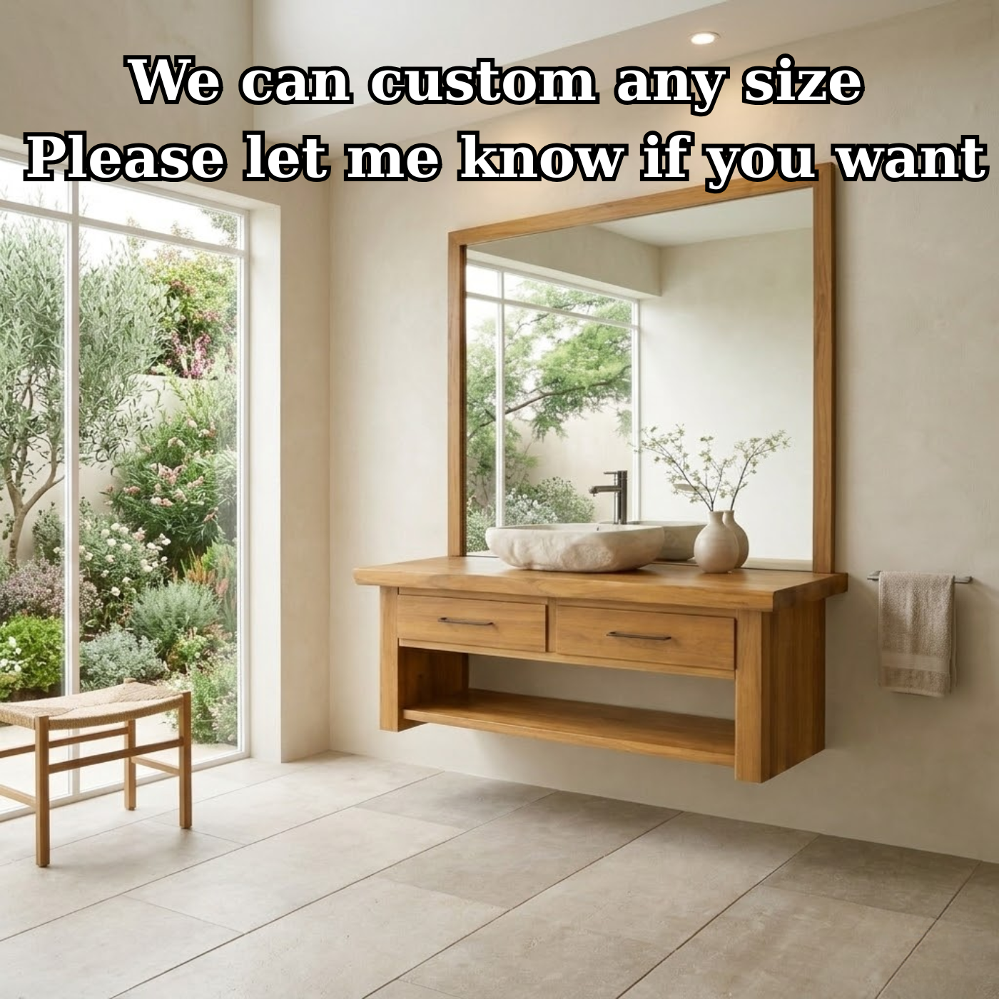 Floating Solid Wood Bathroom Vanity with Storage Shelf Kitchnce