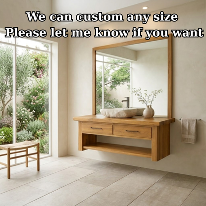 Floating Solid Wood Bathroom Vanity with Storage Shelf Kitchnce