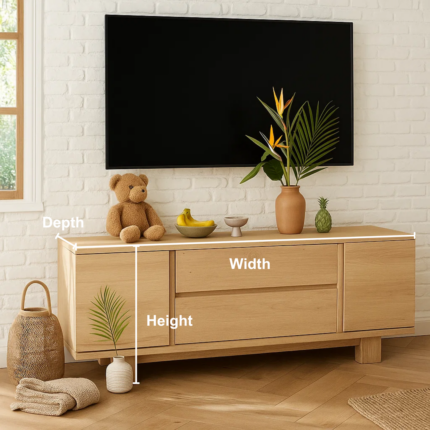 Modern Wood TV Stand With Drawers Long Media Console Low Profile Entertainment Center Kitchnce