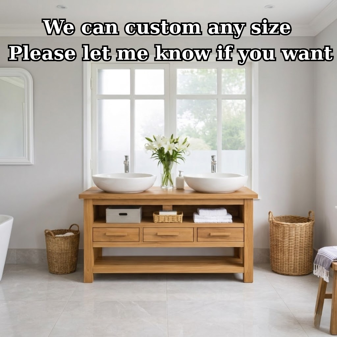 Solid Oak Double Bathroom Vanity with Storage for Spacious Bathrooms Kitchnce