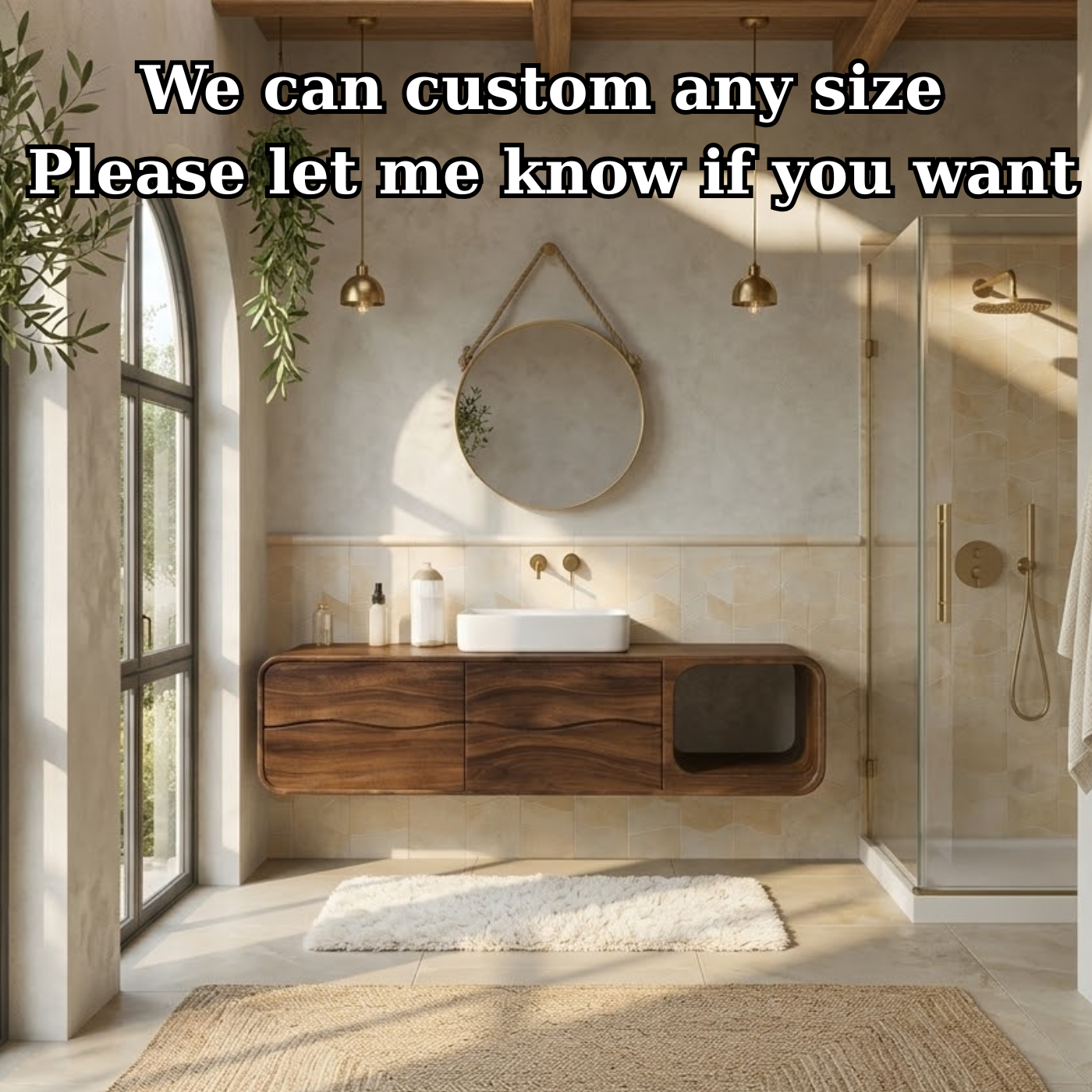 Floating Solid Wood Bathroom Vanity with Drawers and Open Shelf Kitchnce
