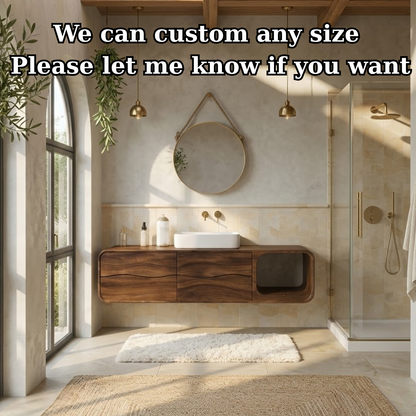 Floating Solid Wood Bathroom Vanity with Drawers and Open Shelf Kitchnce